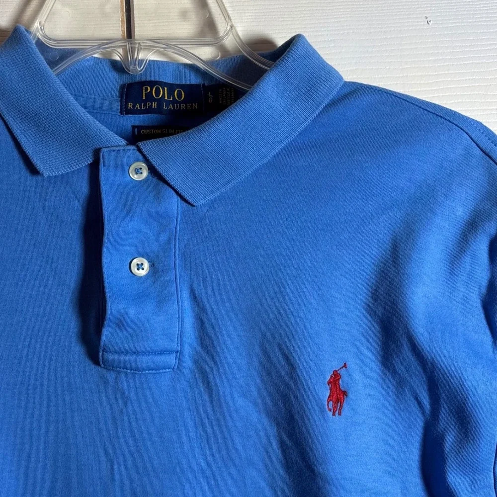 Polo Ralph Lauren Mens Large Blue Custom Slim Fit Short Sleeve Polo Shirt Cotton